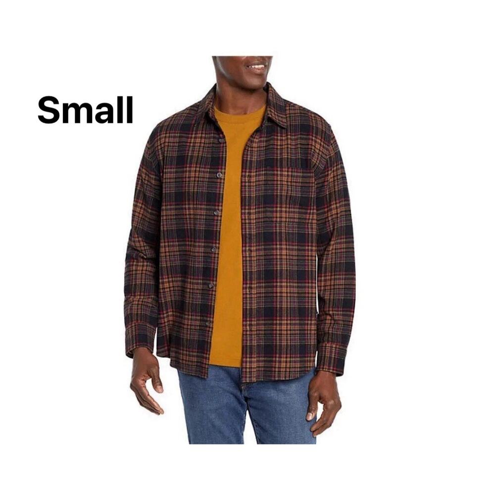 Eddie Bauer Men's 100% Cotton Brushed Twill Flannel Shirt Night Sky Ohio Plaid S
